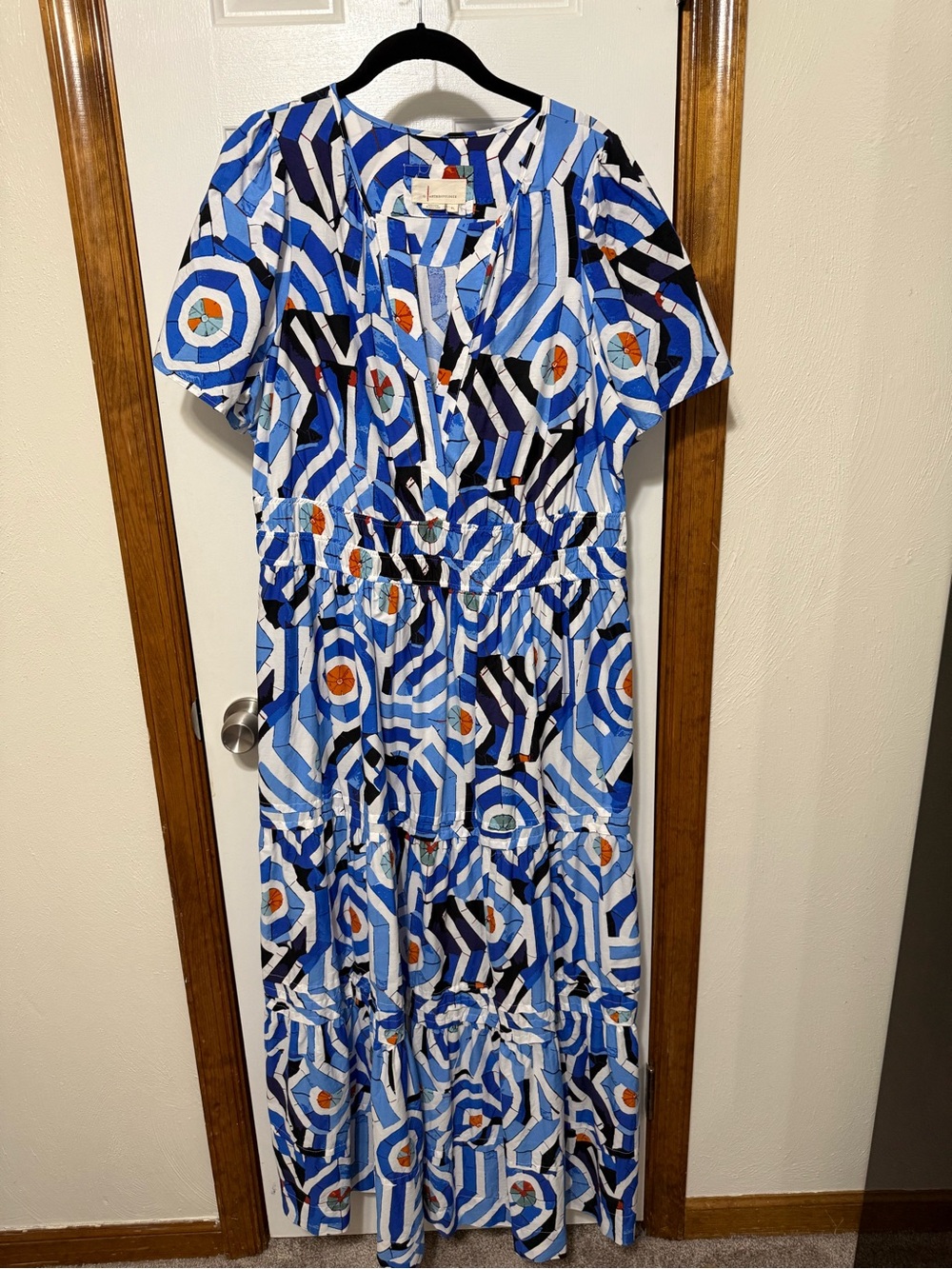 Anthropologie The Somerset Tiered Maxi Dress - Blue Geometric Abstract Size XL